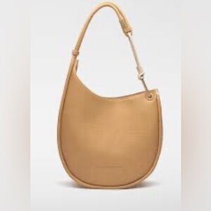 Adolfo Dominguez Luna Faux Leather Grain Texture Hobo Bag in Tan.